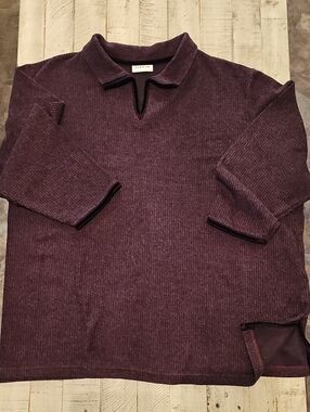 Avenue Plum Purple Ribbed Oversized Pullover Sweater With Velvet Trim